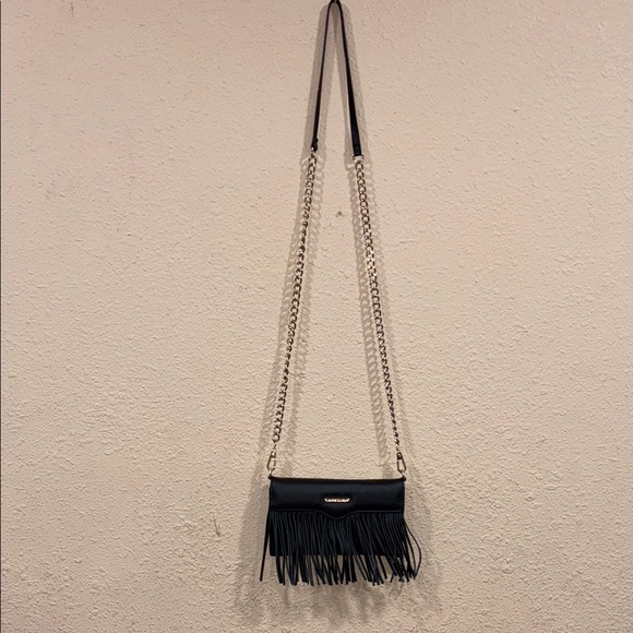NWOT Rebecca Minkoff Black Crossbody W.O.C. & phone holder with Fringe. - Picture 1 of 15